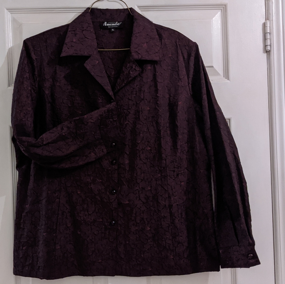 💐Burgundy Long Sleeve Dressy Top, Amanda Collection, XL - Picture 9 of 10